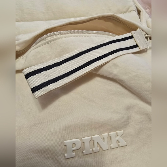 PINK VS Quilted Puffer Backpack. Ivory White. main image 6